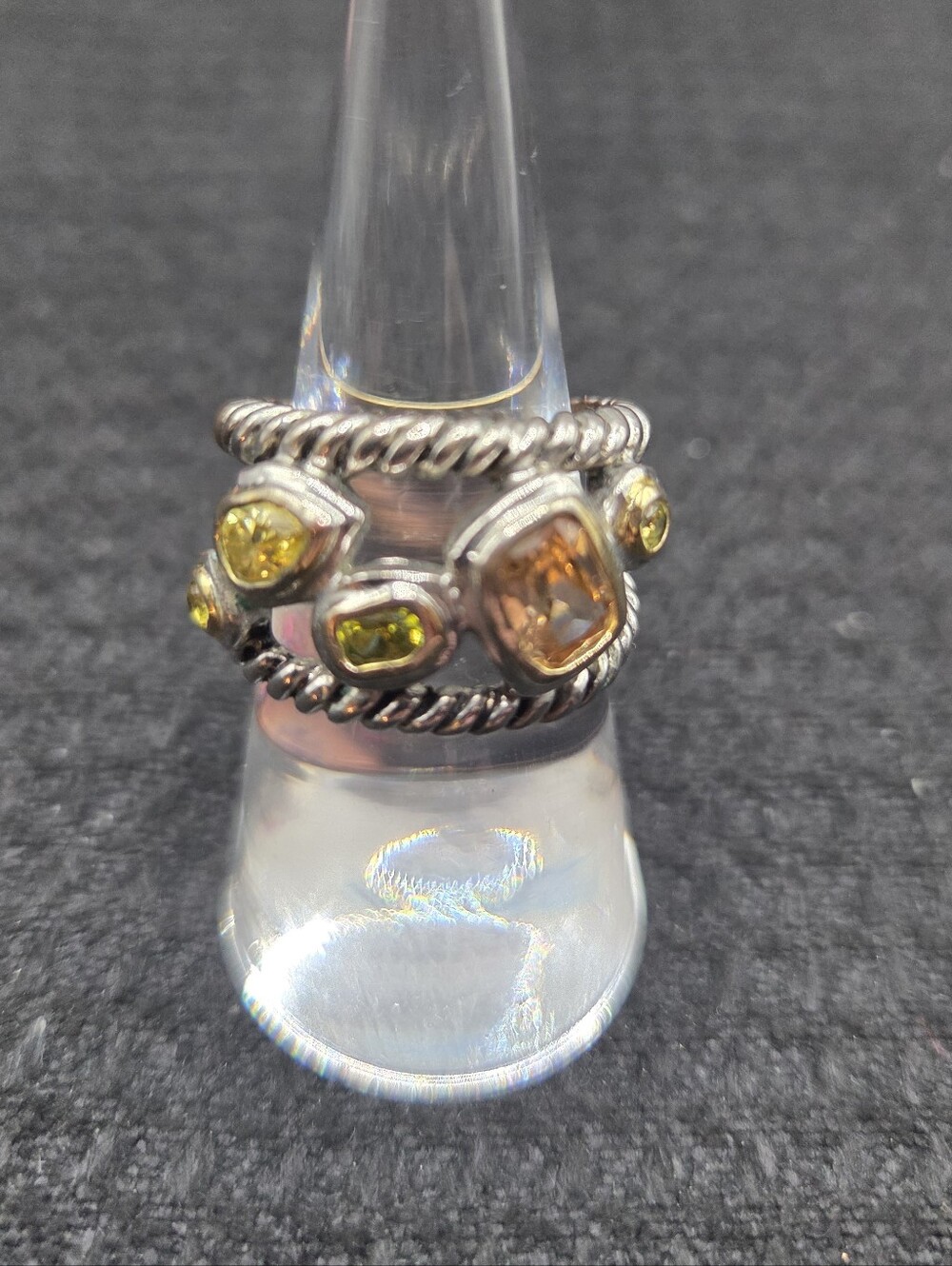 1352. Silver Tone Stacked Stone Ring